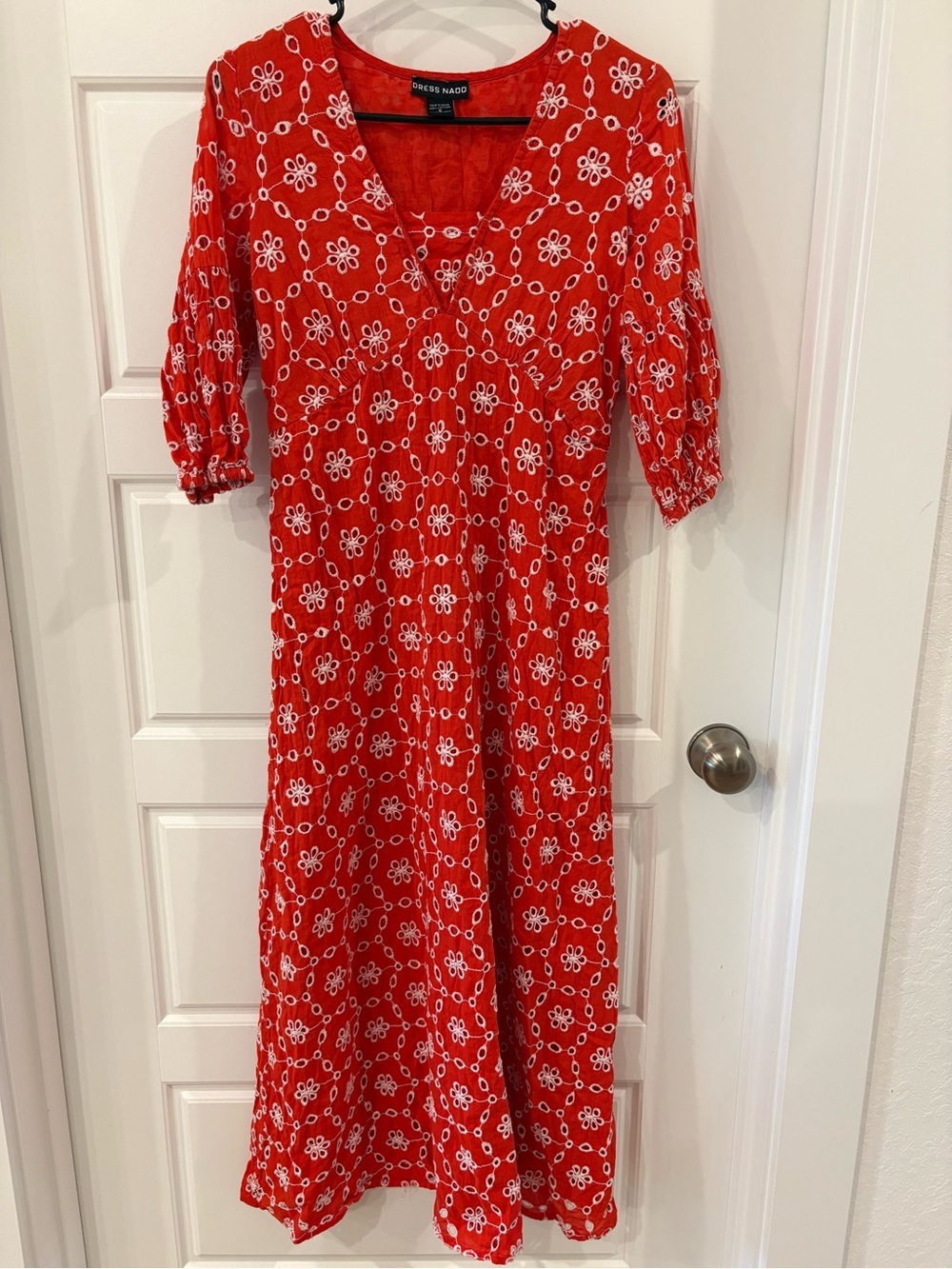 Women’s Floral Dress Orange White Size Small V-neck Half Sleeve Made In India